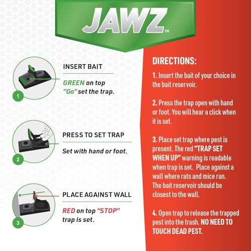 JT Eaton 409BULK Jawz Plastic Mouse Trap, For Solid or Liquid Bait (Pack of 24)