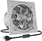 HG Power 6 Inch Exhaust Fan: Kitchen Exhaust Fans with Switch Portable Attic Vent Fan with 8 Feet Power Cord Plug-in Garage Ventilation Fan with Damper Shop Chicken Coop Basement Smoking Room Silver