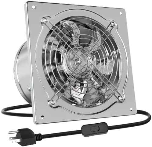 HG Power 6 Inch Exhaust Fan: Kitchen Exhaust Fans with Switch Portable Attic Vent Fan with 8 Feet Power Cord Plug-in Garage Ventilation Fan with Damper Shop Chicken Coop Basement Smoking Room Silver