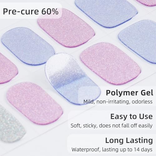 Semi Cured Gel Nail Strips - 28 pcs UV Gel Nail Stickers for Women, Work with Any UV Lamp, Long Lasting Gel Nail Wraps, Includes Prep Pads, Nail File & Wood Stick (Orchid Purple)