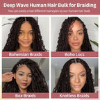 1 Bundle Human Braiding Hair for Boho Braids, 16Inch 40G #2 10A Brazilian Virgin Deep Wave Bulk Human Hair for Braiding, Wet And Wavy No Weft Curly Braiding Hair for Boho Knotless Braids