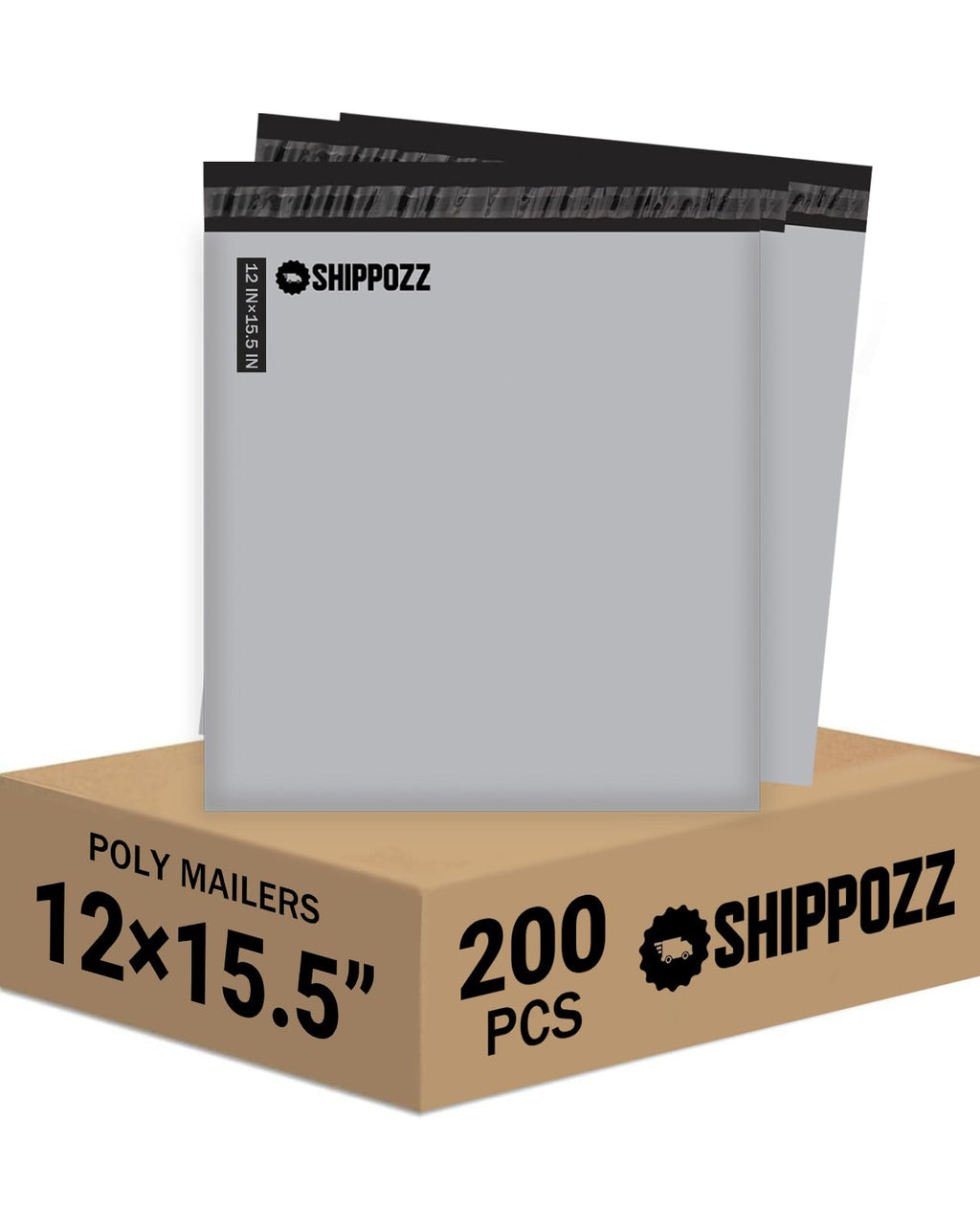 Shippozz 12x15.5 Poly Mailers 200 Pack, Durable Waterproof Polymailers for Shipping Clothes, Self Seal Mailing Bags for Small Business Packaging Supplies, Mailing Envelopes for Books, and Accessories