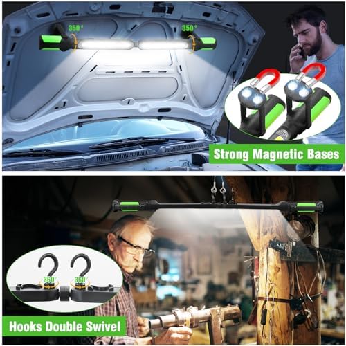 SYLSTAR Work Light for Mechanic, 2400LM LED, 4400mAh Rechargeable, Magnetic, Underhood Work Light with Hooks for Car Repairing/Inspection/Garage/Workshop/Emergency