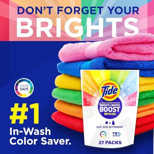 Tide Brights & Whites Odor Rescue, In Wash Odor Eliminator with Oxi, Scent Booster, Removes Odors in a Single Wash, 27 Count (Pack of 1)