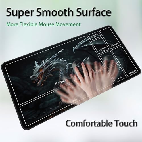 for MTG Game Playmat, for Magic TCG Rubber Play mat,Tabletop Card Playmats with Smooth Surface,Trading Card Inked Game Mat with New Zones,Battle Game,Dragon in Black
