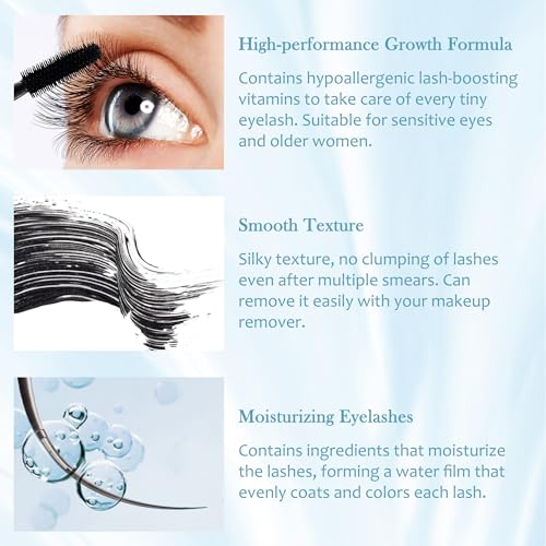 Mascara for Older Women 60 Plus, Waterproof Volumizing Mascara for Seniors with Thinning Lashes, Smudge-proof Long Lasting Mascara Black Volume and Length for Sensitive Eyes, Hypoallergenic Mascara
