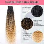 Crochet Boho Box Braids With Human Hair 1bT27# Honer Blonde Color Pre Looped Hair Goddess Box Braids With Human Hair Curly Full Ends Hair Extensions For Women 18inch 2 Pack(80 Strands)