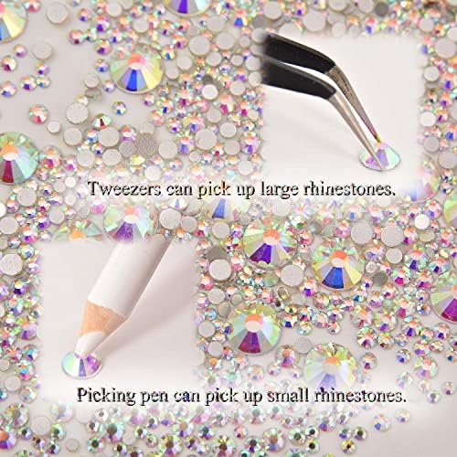 8000pcs Non Hotfix Rhinestones 10 Sizes Flatback Crystal Glass Rhinestones with Tweezers and Picking Pen for Nail Art Clothes Bags Phone Decorations Crafts DIY (001ab Crystal AB Mix SS3-SS30)