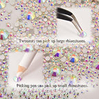 8000pcs Non Hotfix Rhinestones 10 Sizes Flatback Crystal Glass Rhinestones with Tweezers and Picking Pen for Nail Art Clothes Bags Phone Decorations Crafts DIY (001ab Crystal AB Mix SS3-SS30)