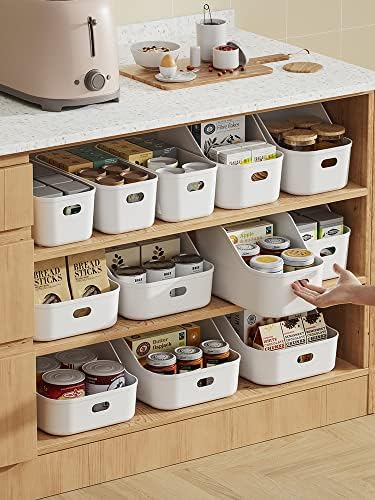 White Plastic Bins/Storage Organizers - Pantry Baskets, Bins for Shelves, Organizer and Storage for Bathroom, Bedrooms, Kitchens and More - Large Size (1 Pack)