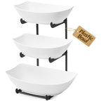 Lifewit Plastic Fruit Bowl for Kitchen Counter, 3 Tier Fruit Basket with Black Metal Stand, Tiered Fruit Holder for Countertop Serving Tray for Vegetable/Dessert in Party 28 x 21 x 35cm/11 x 8.4 x 14