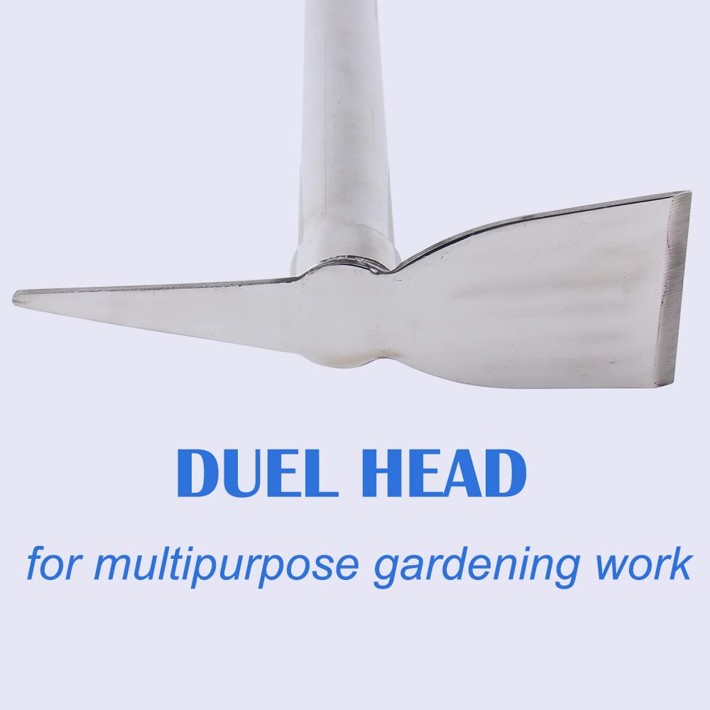 LUBAN Stainless Steel Garden Hoe Pick 15-inch Length Lightweight Weather Resistant Metal Multipurpose Hand Tool for Gardening Cultivator Weeding Seeding Turning Soil