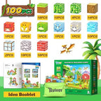 100PCS Magnetic Blocks - Build Mine Magnet World Forest Dinosaur Edition, Sensory STEM Construction Building Toys Kids Games for Toddler Christmas Birthday Gifts for 3 4 5 6 7 8 Years Old Girls & Boys