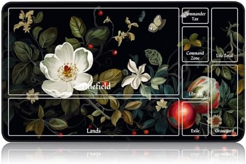 for MTG Game Playmat, for Magic TCG Rubber Play mat,Tabletop Card Playmats with Smooth Surface,Trading Card Inked Game Mat with New Zones,Battle Game,Wildflowers in Black