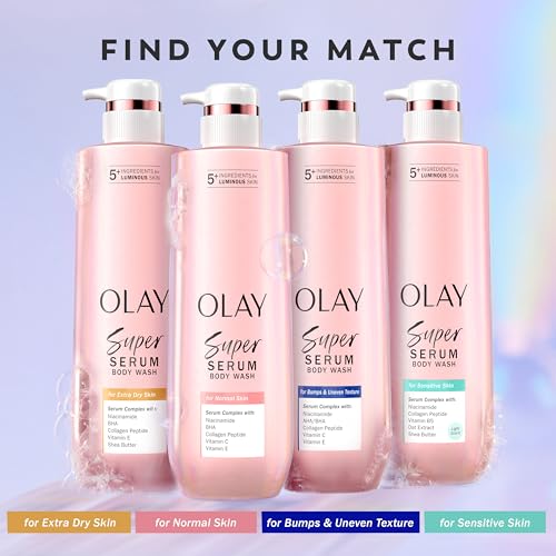 Olay Super Serum Body Wash for Extra Dry Skin, 24hr Long Lasting Hydration, 5+ Ingredient Complex for Bright Even Firm Luminous Skin, 28 fl oz