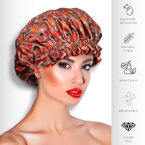 NOCHKA 100% Mulberry Silk Bonnet for Women Hair Care, Double Layered, Silk Hair Wrap for Sleeping with Elastic Stay On (Acorn)