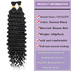 Human Braiding Hair for Boho Braids Bohemian Deep Wave Bulk Human Braiding Hair 100% Unprocessed Brazilian Virgin Human Hair Extensions 2 Bundles Micro Braiding Hair (18 inch,Natural Black)