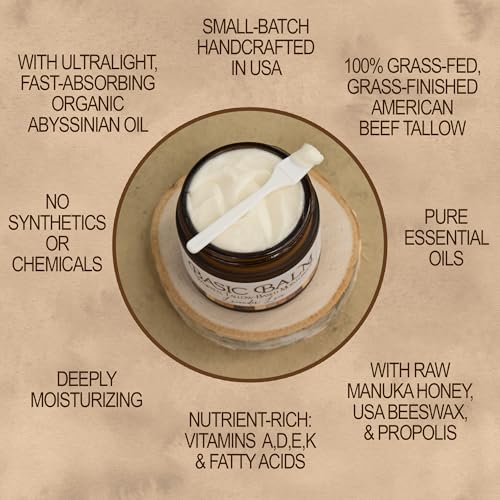Thompson’s Tallow – Beef Tallow for Skin, 100% Grass-Fed Whipped Tallow Balm Moisturizer with Abyssinian Oil, Manuka Honey & Propolis, Herb-Infused, USA Handmade, Frankincense