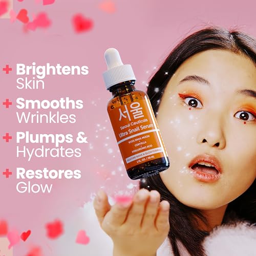 SeoulCeuticals Korean Skin Care 97.5% Snail Mucin Serum – K Beauty Skincare Night Serum Hyaluronic Acid for Face - Centella Anti Wrinkle Serum 1oz