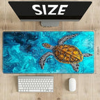 Playmats for Magic: The Gathering MTG Card Game Mat Plus 50 Pcs Card Sleeves, 24 x 14 inch TCG Mat with Stitched Edge for Commander Deck Duskmourn Board Game, Turtle Swim in Ocean