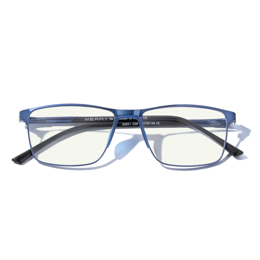 MERRY'S Fashion Blue Light Blocking Glasses - Reading Glasses Metal Frame Spring Hinge Readers for Men Eyeglasses (Blue-52MM, 1.75)