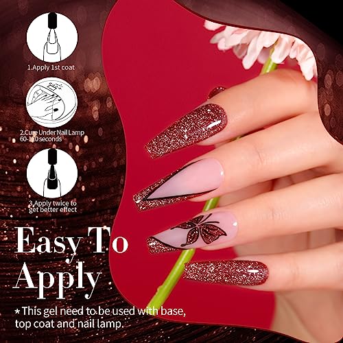 Born Pretty Reflective Red Glitter Gel Polish Christmas Glitter Gel Polish Sparkly Shiny Disco DJ LED Nail Polish Varnish Silver Red Black Colors Collection 6PCS 7ML