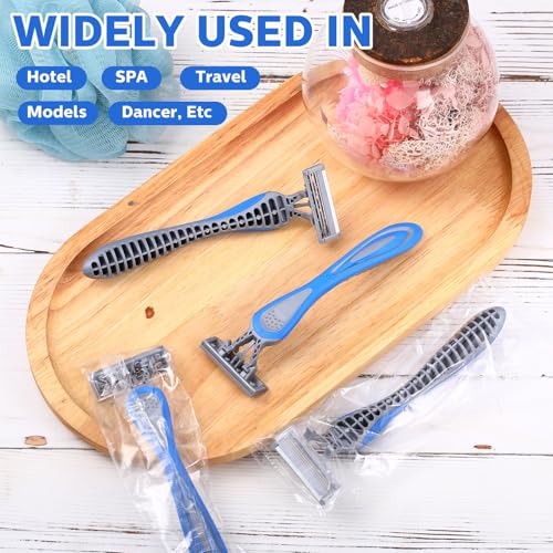 60 Pcs Disposable Razors for Men Bulk 3 Blade Disposable Razors Men's Disposable Razors Sensitive Skin Razor Long Blade Razors Disposable Head Razor for Hotel Spa Travel