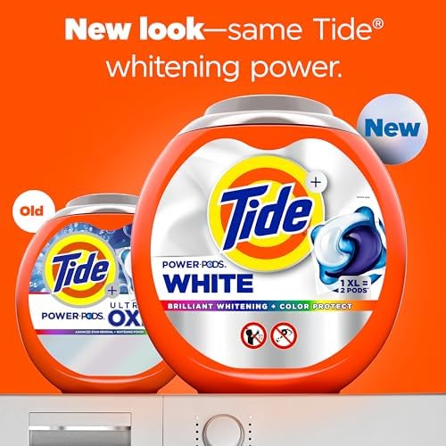 Tide Power PODS Plus Ultra OXI White and Bright Laundry Detergent, Advanced Stain Removal and Whitening Power, 63 Count