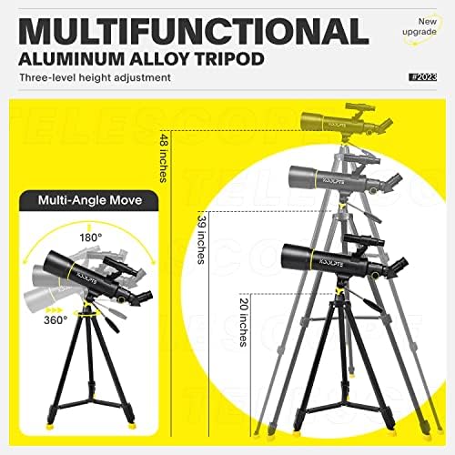 Telescope, 70mm Aperture 400mm AZ Mount Astronomical Refracting Telescopes (20x-200x) for Kids & Adults, Portable Travel with Tripod Phone Adapter, Remote Control, Easy to Use, Black