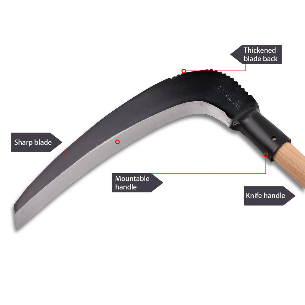 EcoDigiLife Solid Wood Long Handle Weeding Sickle, 30cm Extended Blade for Efficient Weed & Brush Clearing, 3-Section Adjustable Length, Heavy Duty Gardening Tool for Yard, Garden, Field and Ditch