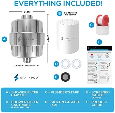 SparkPod 23 Stage Shower Head Filter for Dry Hair and Skin - High Output Universal Shower Filters to Remove Toxic Chemicals, Chlorine & Heavy Metals (Luxury Polished Chrome)