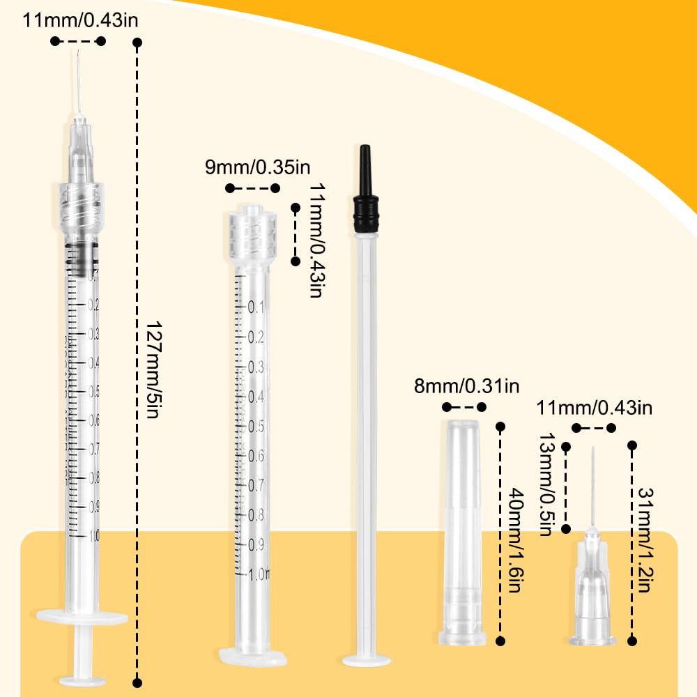 100 Pack Luer Lock Syringe 1ml with 27Ga 1/2 Inch Needle - Disposable Syringes 1ml with Sharp Needles - Individually Sealed, Sanitized 1ml Syringes with Needle Set for Refilling Liquid, DIY