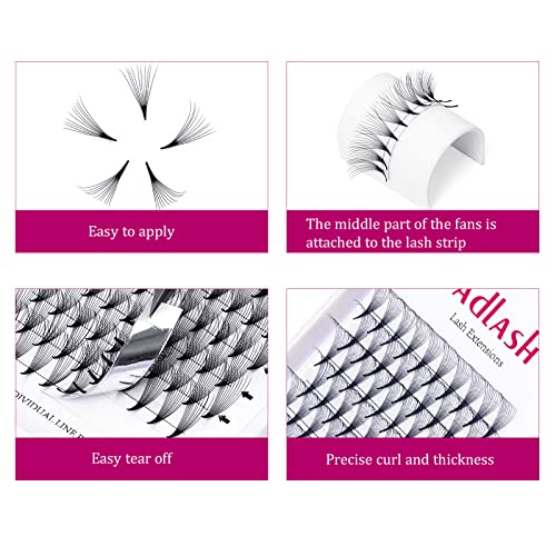 Volume Lash Extensions 10D 0.07 Fan Lash Extensions C Curl 12mm Premade Fans Eyelash Extensions Volume Lashes Pointed Base Middle Stem (10D-0.07-C, 12mm)