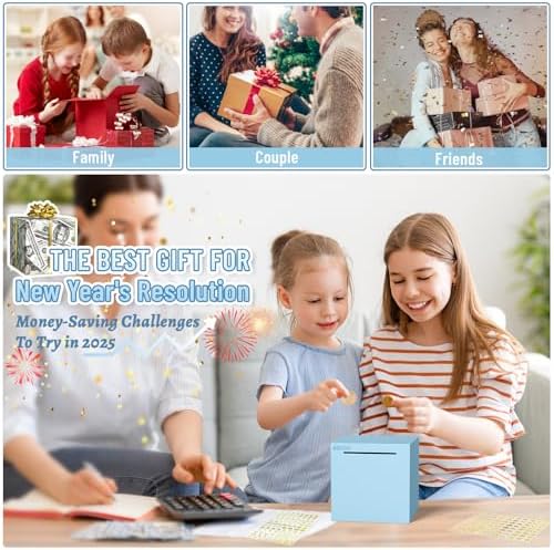 hizgo Adults Blue Piggy Bank, Stainless Steel Piggy Bank for Adults/Kids Must Break to Open, Unopenable Money Saving Box(4.72-inch, Blue)