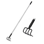 BARAYSTUS Long Hand Cultivator, Carbon Steel & Stainless Steel Tiller Cultivator, Garden Cultivator with Telescopic Handle and Soft Handle Cover, Hand Tiller for Digging Loosening Weeding