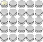 TUZAZO 24Pack 2 Oz Aluminum Tin Cans with Screw Lid and Labels, Refillable Travel Sized Cosmetic Containers Small Tins for Salves, Lotion Bars, Beard Balms, Candles