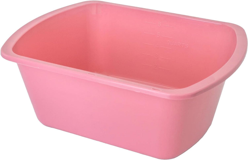 Vakly Wash Basins – Rectangular Plastic Hospital Bedside Soaking Tub - Small 7 Qt Graduated Bucket - Portable Washbasin for Washing, Cleaning, Foot Bath, Dishes, Face Cleansing Bowl (2, Pink)