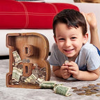 Summidate Large Wooden Piggy Bank for Kids Adults, Alphabets Letter A-Z Piggy Bank for Boys Girls, Coins Bills Change Bank Box Personalized Initial Name Kids Money Bank for Birthday Present and Decor