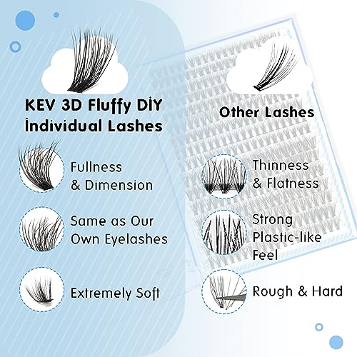 KevKev Lash Clusters Individual Lashes 3D Fluffy Eyelash Clusters 320 Pcs Cluster Lashes 30+40+50D Wispy Volume Lashes DIY Lash Extensions Thin Band & Soft (Fluffy 30+40+50D,D-8-16mix)