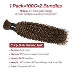 Human Braiding Hair for Boho Braids #4 20 Inch Curly Human Hair for Boho Braids 2 Bundles 100g Boho Hair for Braiding 100% Deep Wave Bulk Human Hair for Boho Knotless Braids (#4,20inch)