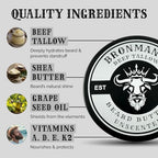 Beef Tallow Beard Butter for Men - 4oz - Hydrating Unscented Beard and Skin Balm with Shea Butter - Deeply Moisturizing Tallow