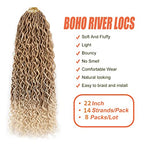Goddess Locs Crochet Hair 22 Inch Boho River Locs Hippie Locs Wavy Crochet With Curly Hair In Middle And Ends Braids Hair Extensions (8Packs,22 inch, T27/613)