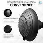 Luxury Spa Series, 6 Spray Setting, 4.5 Inch Adjustable High Pressure Shower Head Fixture for Hard Water, 360-Degree Tilt Massage Shower System - Matte Black