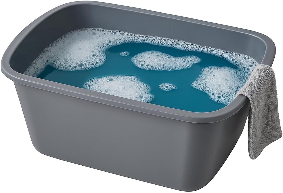 Vakly Wash Basins [5 Pack] – Rectangular Plastic 7-Quart Graduated Hospital Soaking Tub with Markings – Small Portable Washbasin for Face Washing, Cleaning, Foot Bath, Dishes, Laundry & Bedside Care