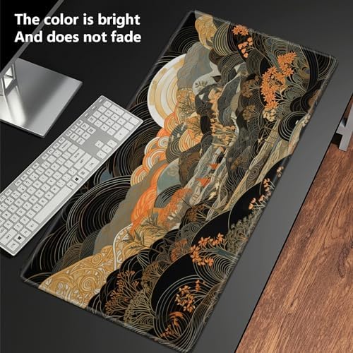 TCG Playmat Board Game Mat Plus 50 Pcs Card Sleeves, 24 x 14 Table Mats Game Mousepad with Soft Surface Non-Slip Base for MTG RPG CCG Trading Card Game Playmats, Japanese Abstract Art