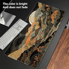 TCG Playmat Board Game Mat Plus 50 Pcs Card Sleeves, 24 x 14 Table Mats Game Mousepad with Soft Surface Non-Slip Base for MTG RPG CCG Trading Card Game Playmats, Japanese Abstract Art