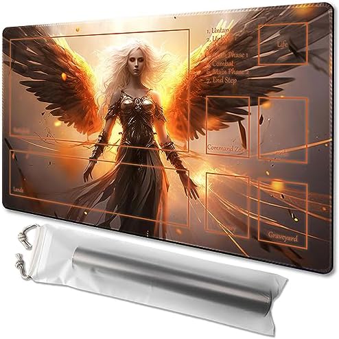 MTG Playmat Size 24x14in Free Storage Bags Non-Slip Backing, Ideal for Card Game Enthusiasts TCG Playmat (Blaze Angel-Deck)