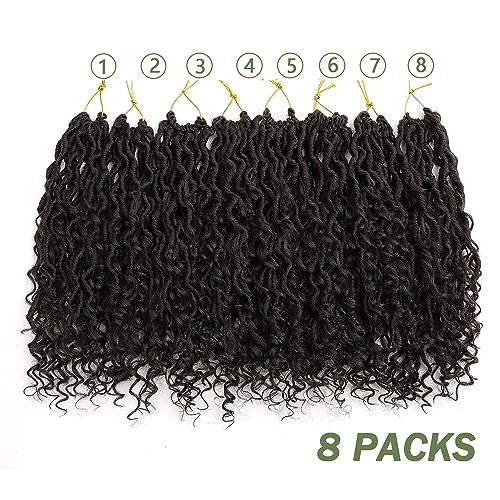 LMZIM 12 inch Goddess Locs Crochet Hair 8 Packs Faux Locs Crochet Hair for Black Women Pre Looped River Locs Crochet Hair with Curly Ends #4