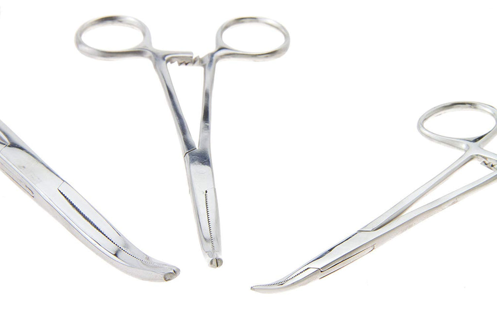 Apical 6-Piece Hemostat Forceps Set - Stainless Steel Straight & Curved Clamps, 6 Piece Multi-Purpose Locking Forceps for Fishing, Crafts, Medical, and Hobby Use (8", 6.25" and 5")