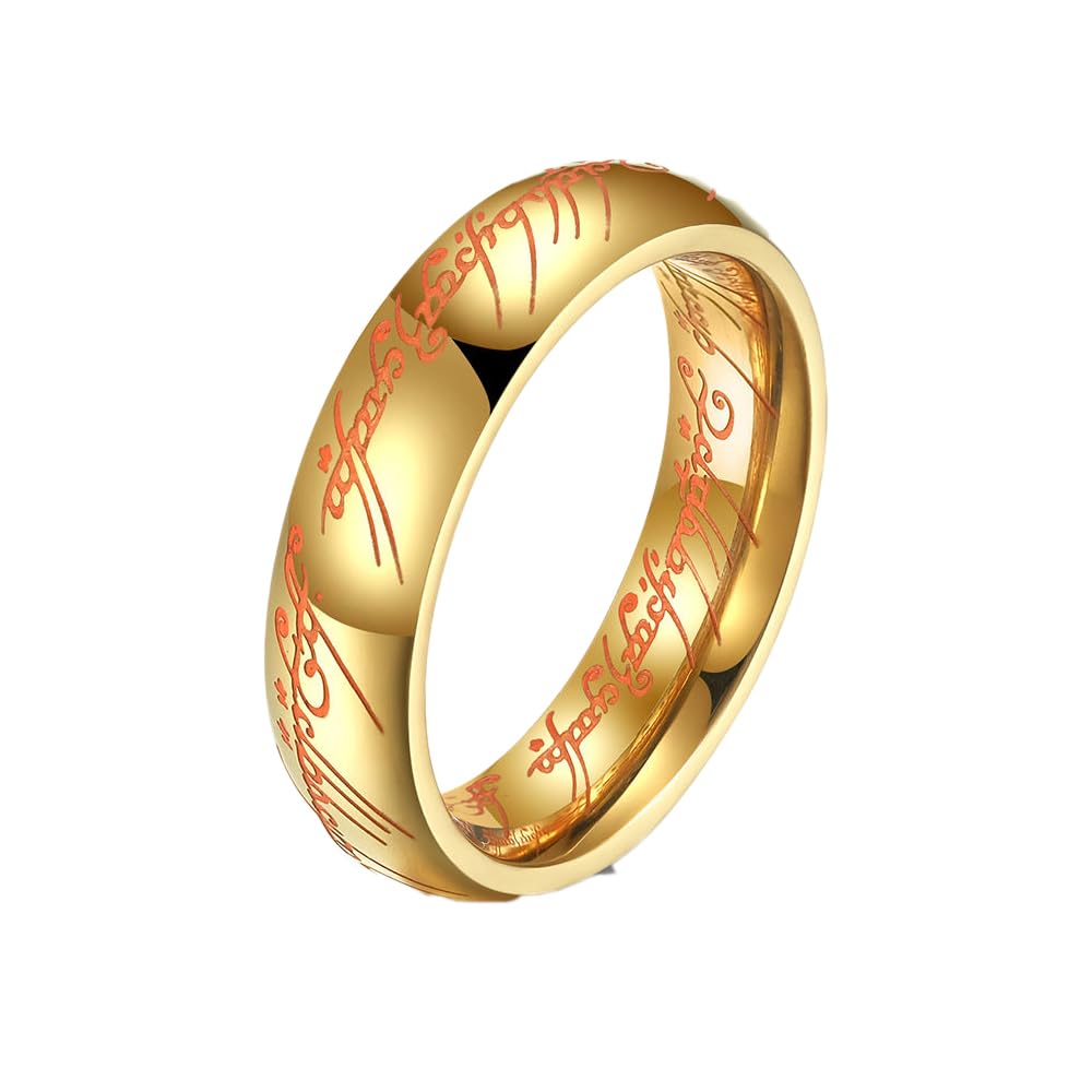 Elvish Ring Glow in the Dark, Elvish Rune Jewelry, Stainless Steel, Luminous Gold, Size 9